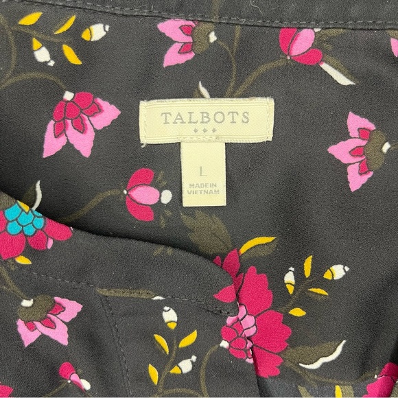 Talbots Womens Short Sleeve Blouse Top Shirt Split V-Neck Floral Multicolor L - Picture 2 of 6